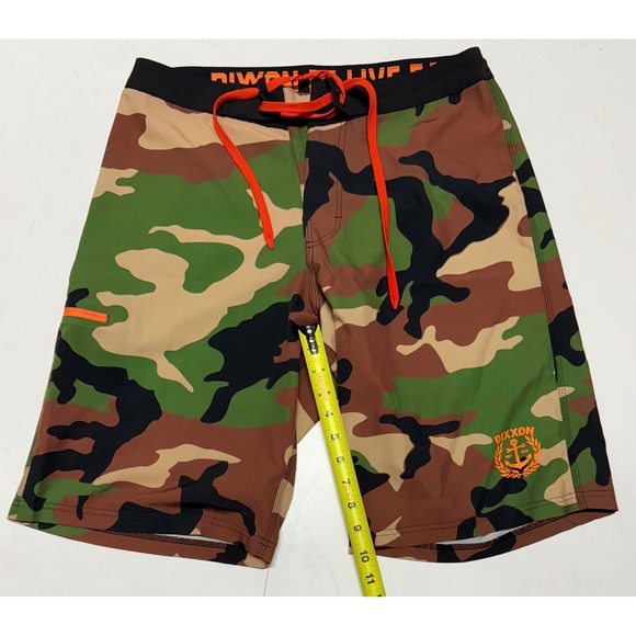 DIXXON Camo Board Shorts Men's Swim Trunks Orange Accents Back Pocket Size 30 - Picture 1 of 4